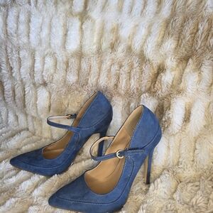 Blue Suede Mary Jane Heels